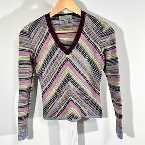 Missoni V-Neck Chevron Knit Top Italy pastel zigzag micro-stripe IT 46, US XS/S